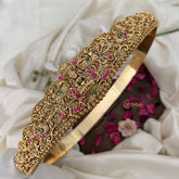 Vriksham Peacock Embossed Lakshmi Waist Ornament Bridal Hipbalt-Red Green-Gold Bead-G19630